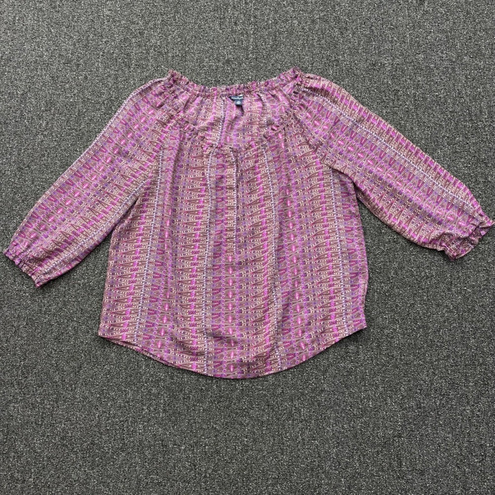 American Eagle Peasant Blouse 3/4 Sleeve Print Womens Large Purple Good indie